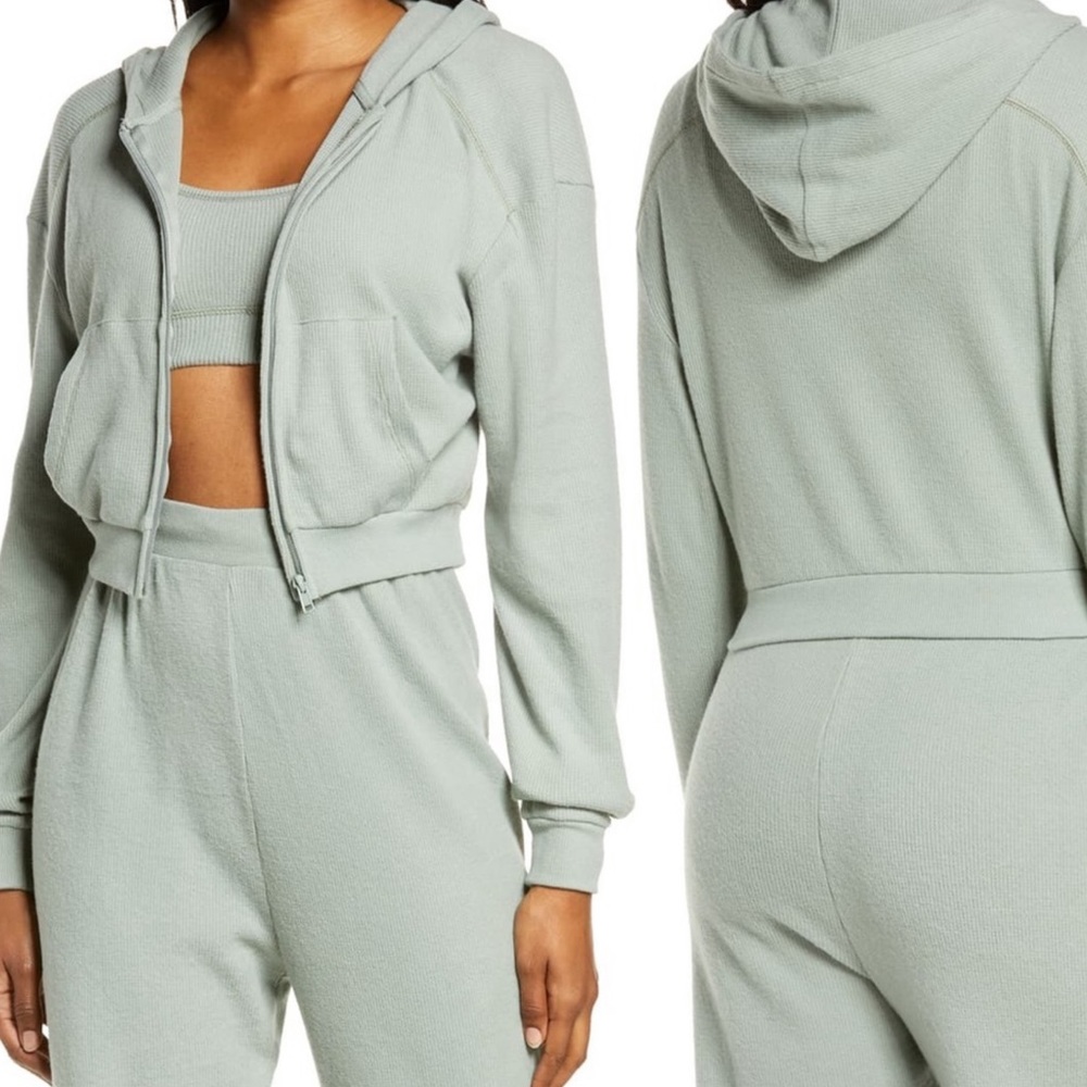 Skims Waffle Zip Up Waffle Hoodie Mineral XS NWT